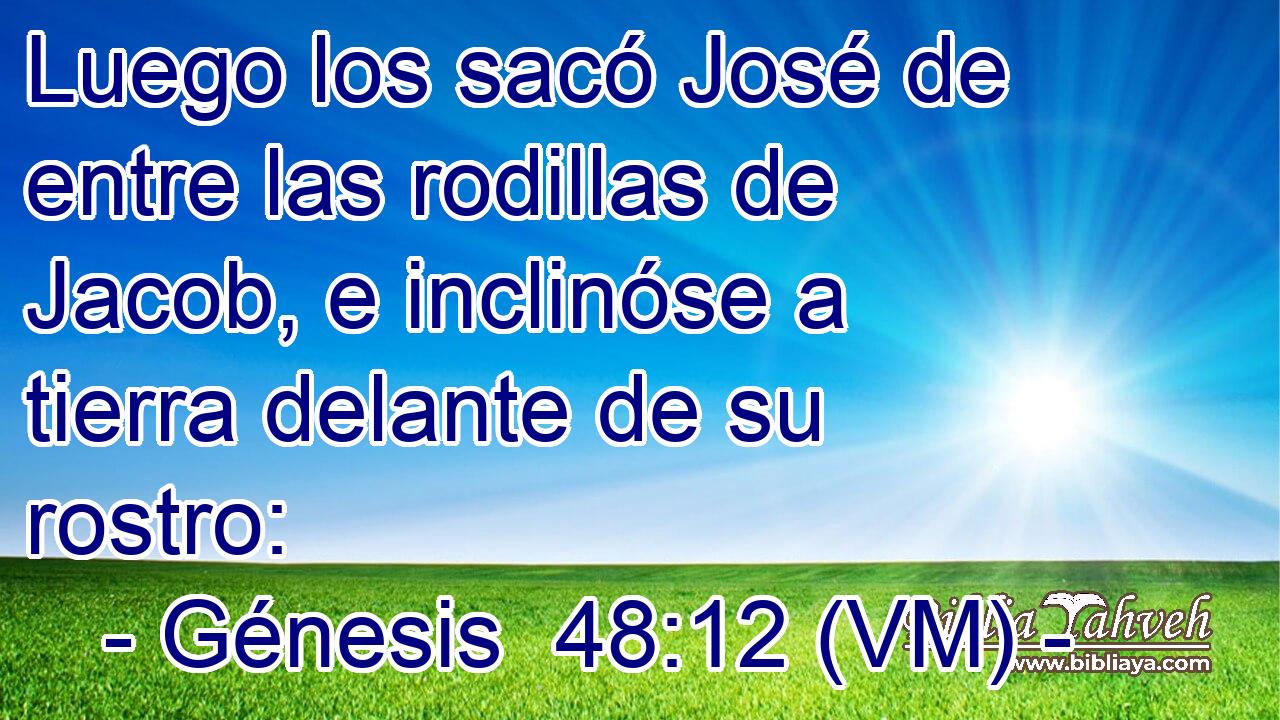  Luego los sacó José de entre las rodillas de Jacob, e inclinóse a tierra delante de su rostro: 