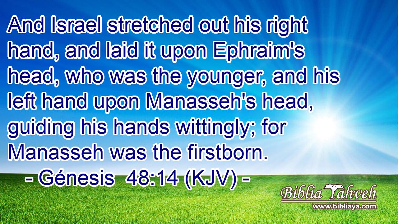 And Israel stretched out his right hand, and laid it upon Ephraim's head, who was the younger, and his left hand upon Manasseh's head, guiding his hands wittingly; for Manasseh was the firstborn.