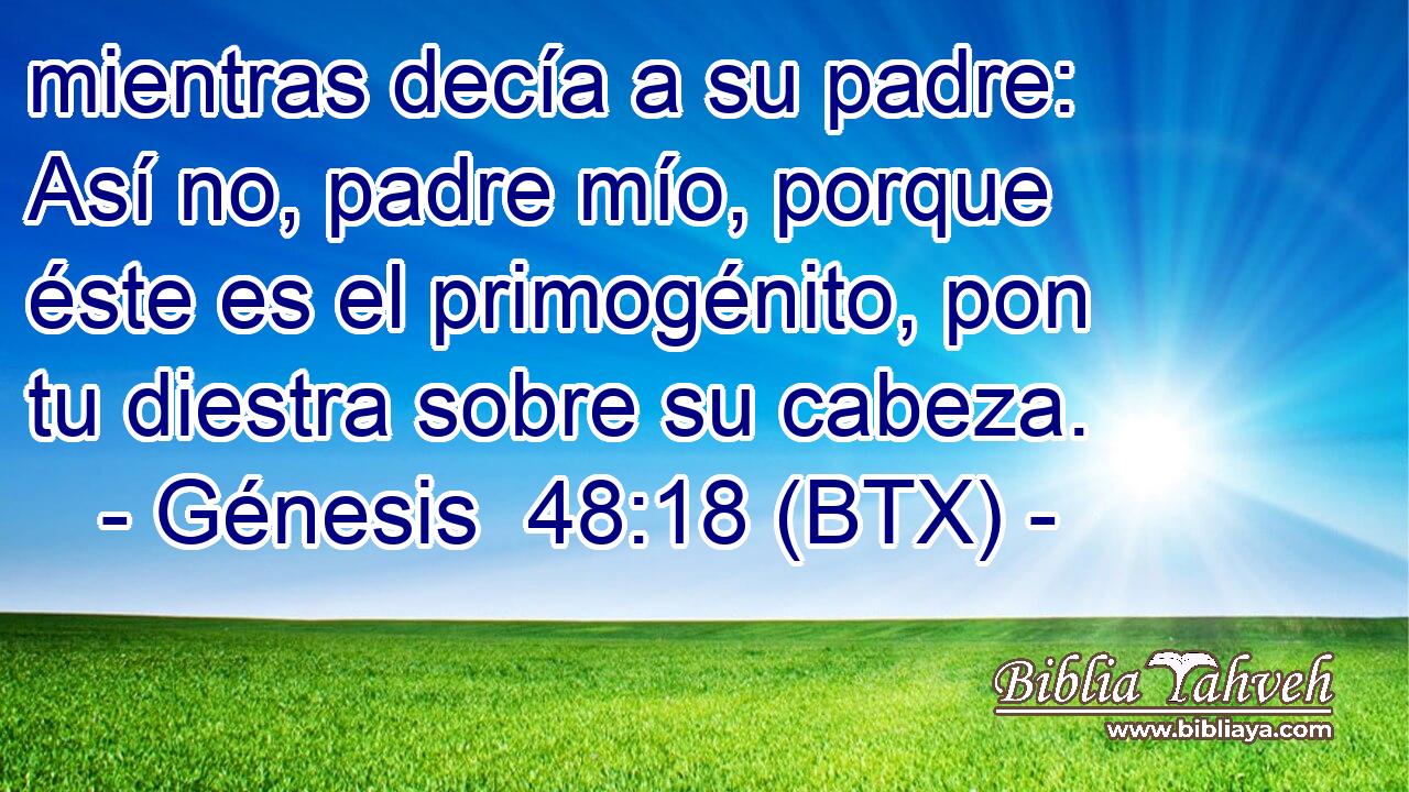 mientras decía a su padre: Así no, padre mío, porque éste es el primogénito, pon tu diestra sobre su cabeza.