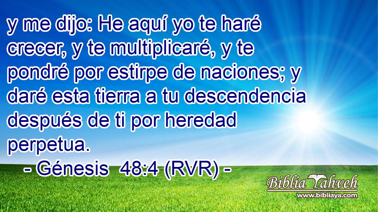 y me dijo: He aquí yo te haré crecer, y te multiplicaré, y te pondré por estirpe de naciones; y daré esta tierra a tu descendencia después de ti por heredad perpetua.