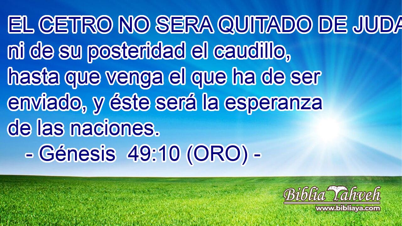  EL CETRO NO SERA QUITADO DE JUDA, ni de su posteridad el caudillo, hasta que venga el que ha de ser enviado, y éste será la esperanza de las naciones. 