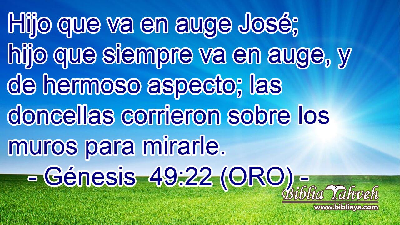  Hijo que va en auge José; hijo que siempre va en auge, y de hermoso aspecto; las doncellas corrieron sobre los muros para mirarle. 