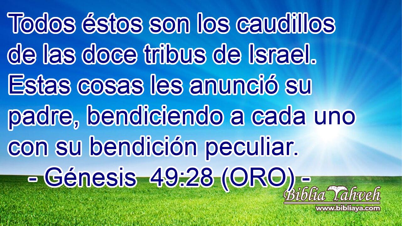  Todos éstos son los caudillos de las doce tribus de Israel. Estas cosas les anunció su padre, bendiciendo a cada uno con su bendición peculiar. 