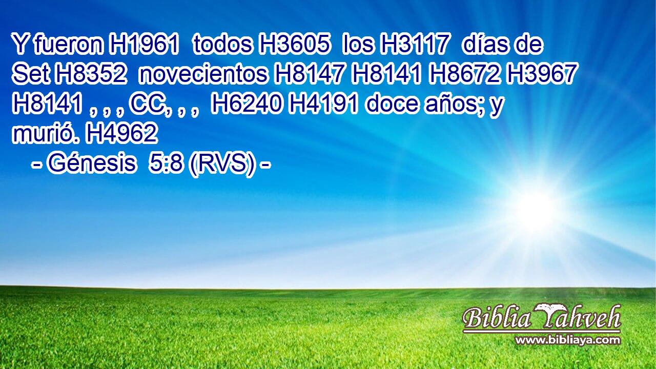 Y fueron H1961  todos H3605  los H3117  días de Set H8352  novecientos H8147 H8141 H8672 H3967 H8141 , , , CC, , ,  H6240 H4191 doce años; y murió. H4962  