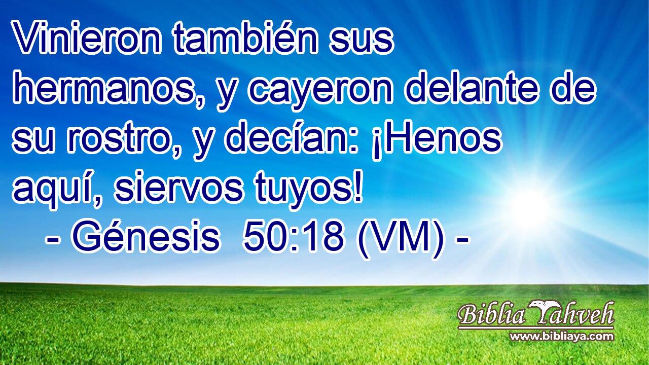  Vinieron también sus hermanos, y cayeron delante de su rostro, y decían: ¡Henos aquí, siervos tuyos! 