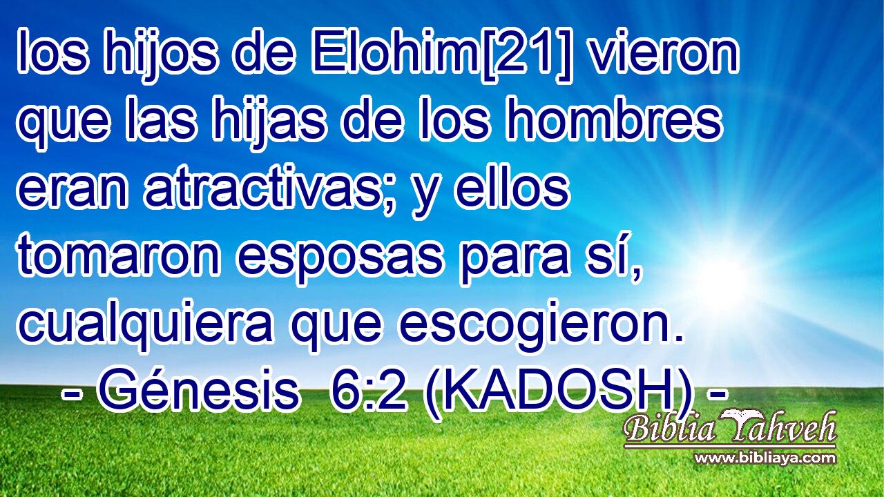  los hijos de Elohim[21] vieron que las hijas de los hombres eran atractivas; y ellos tomaron esposas para sí, cualquiera que escogieron. 