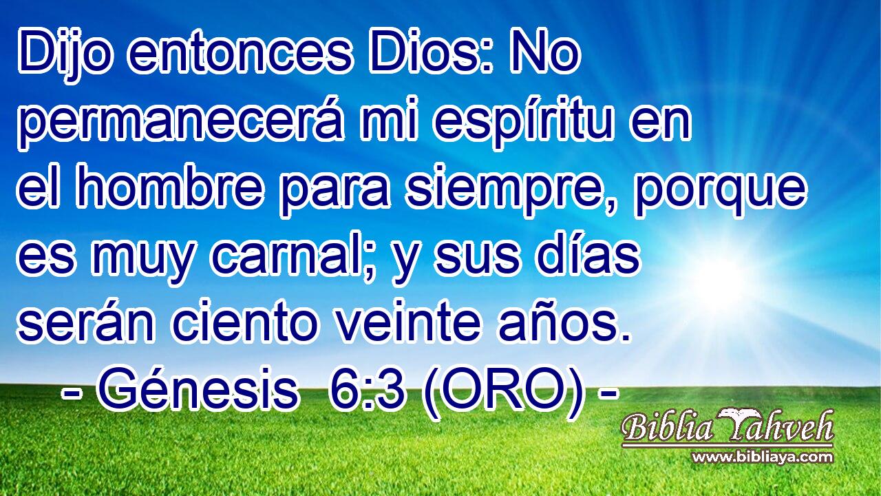  Dijo entonces Dios: No permanecerá mi espíritu en el hombre para siempre, porque es muy carnal; y sus días serán ciento veinte años. 