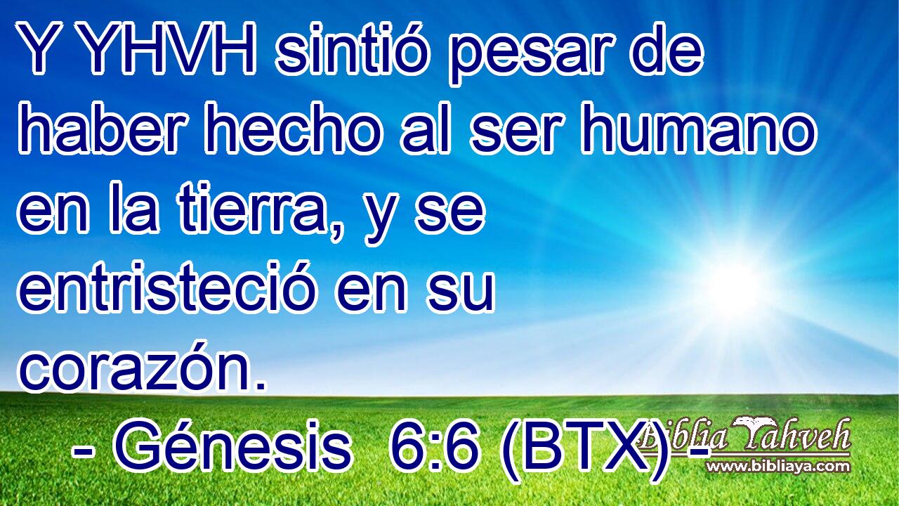 Y YHVH sintió pesar de haber hecho al ser humano en la tierra, y se entristeció en su corazón.