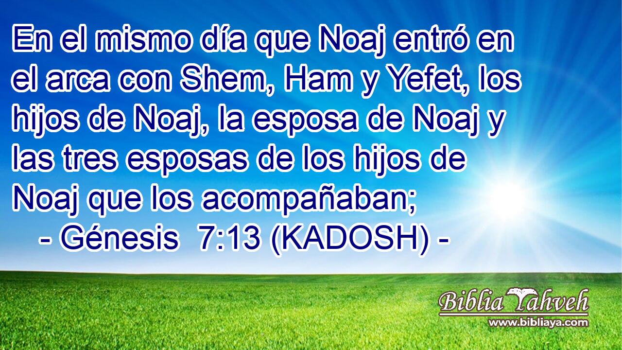  En el mismo día que Noaj entró en el arca con Shem, Ham y Yefet, los hijos de Noaj, la esposa de Noaj y las tres esposas de los hijos de Noaj que los acompañaban; 