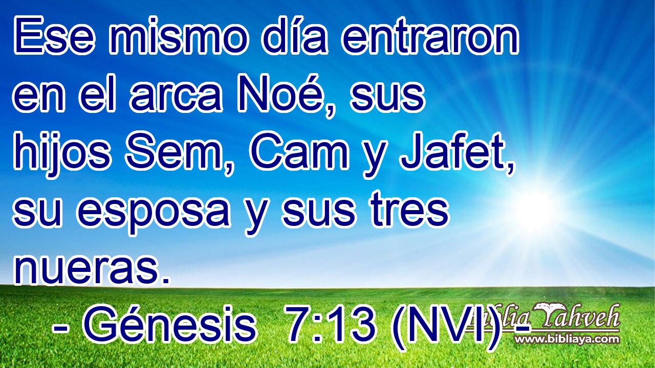  Ese mismo día entraron en el arca Noé, sus hijos Sem, Cam y Jafet, su esposa y sus tres nueras. 