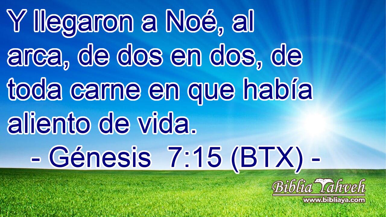Y llegaron a Noé, al arca, de dos en dos, de toda carne en que había aliento de vida.