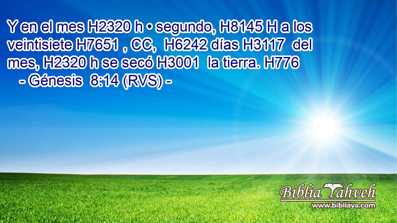 Y en el mes H2320 h • segundo, H8145 H a los veintisiete H7651 , CC,  H6242 días H3117  del mes, H2320 h se secó H3001  la tierra. H776  