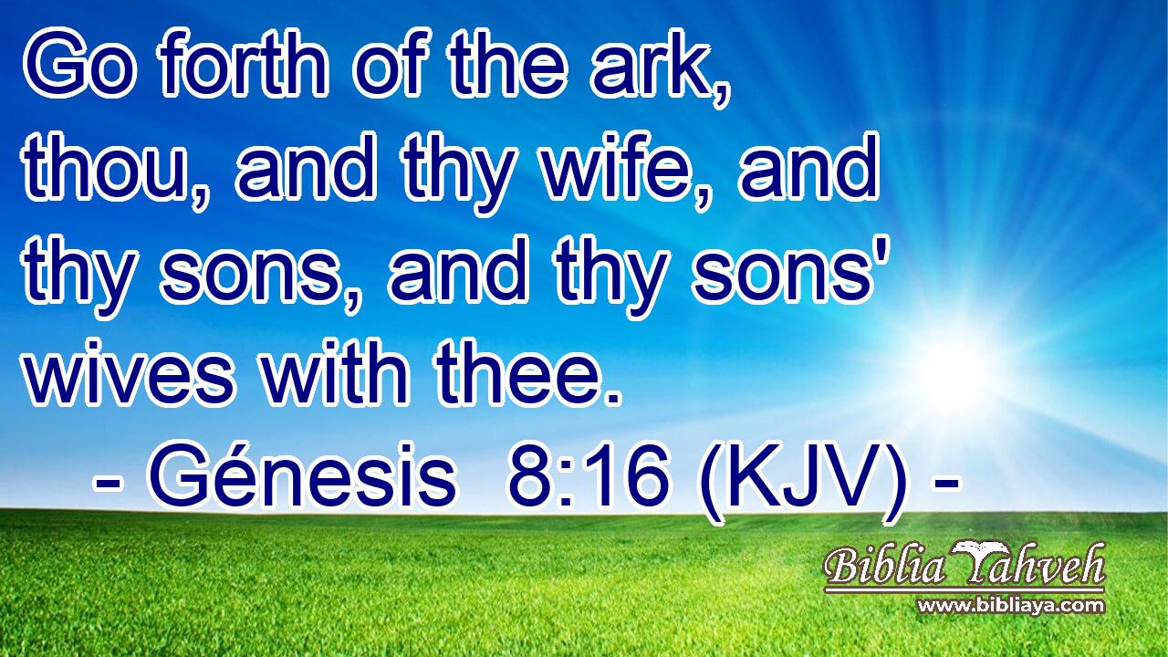Go forth of the ark, thou, and thy wife, and thy sons, and thy sons' wives with thee.