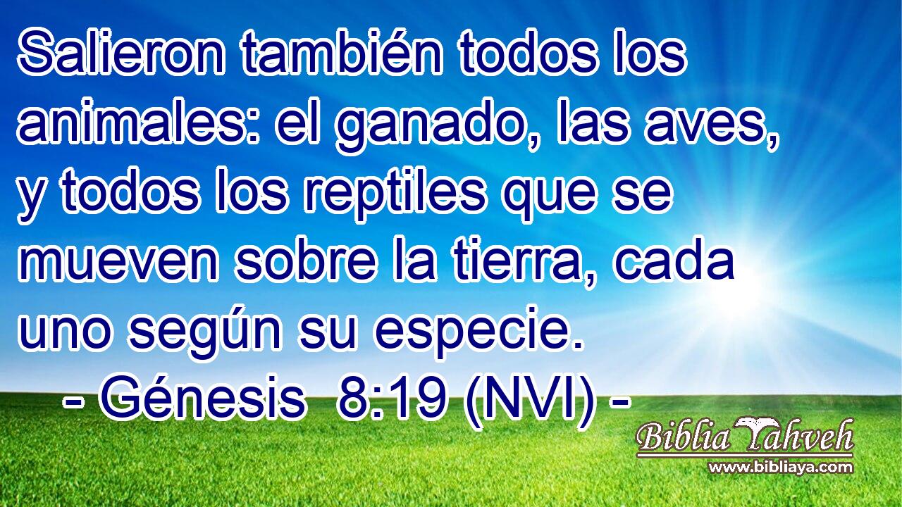  Salieron también todos los animales: el ganado, las aves, y todos los reptiles que se mueven sobre la tierra, cada uno según su especie. 