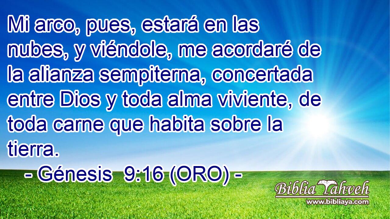  Mi arco, pues, estará en las nubes, y viéndole, me acordaré de la alianza sempiterna, concertada entre Dios y toda alma viviente, de toda carne que habita sobre la tierra. 