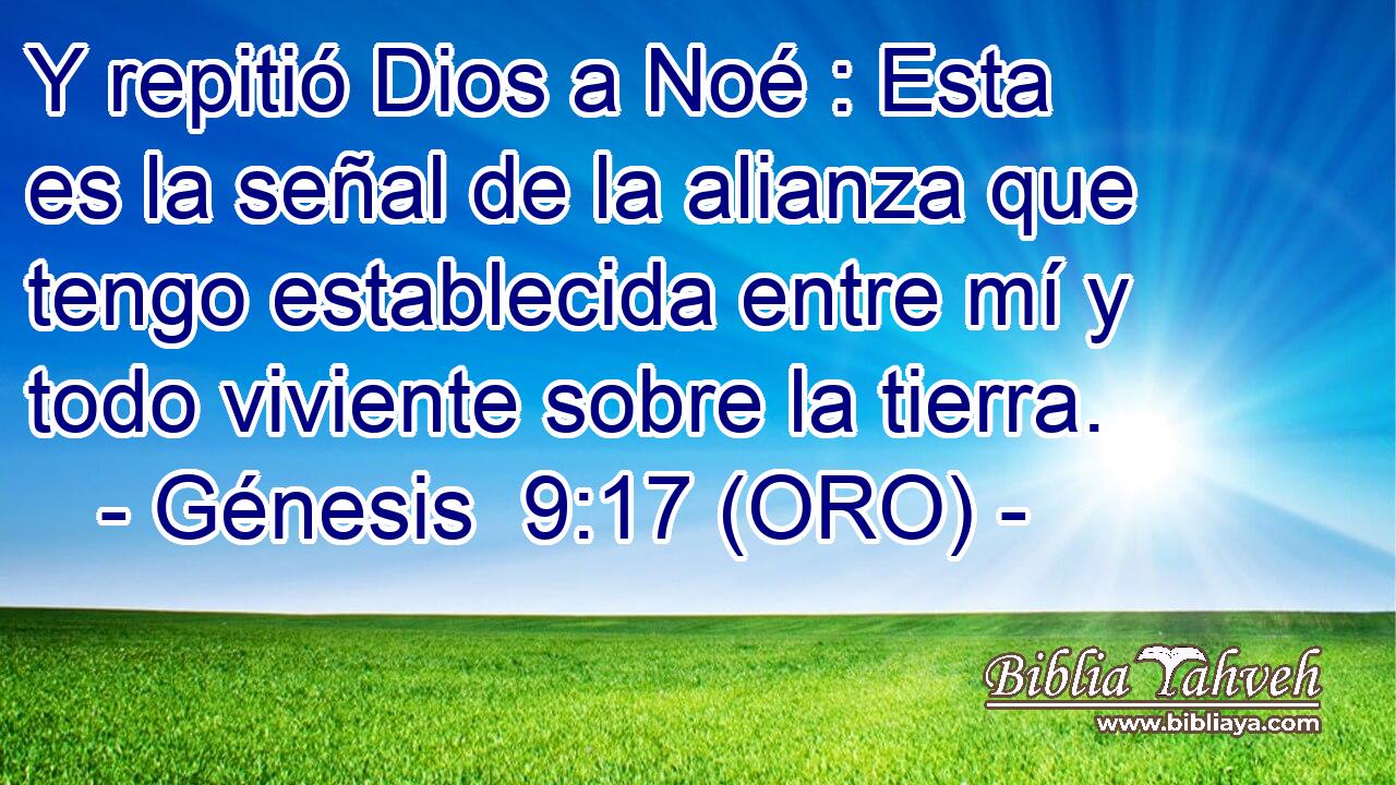  Y repitió Dios a Noé : Esta es la señal de la alianza que tengo establecida entre mí y todo viviente sobre la tierra. 