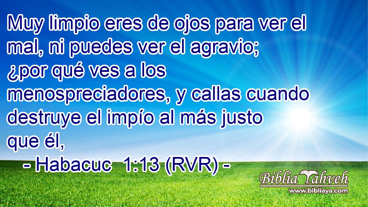 Muy limpio eres de ojos para ver el mal, ni puedes ver el agravio; ¿por qué ves a los menospreciadores, y callas cuando destruye el impío al más justo que él,
