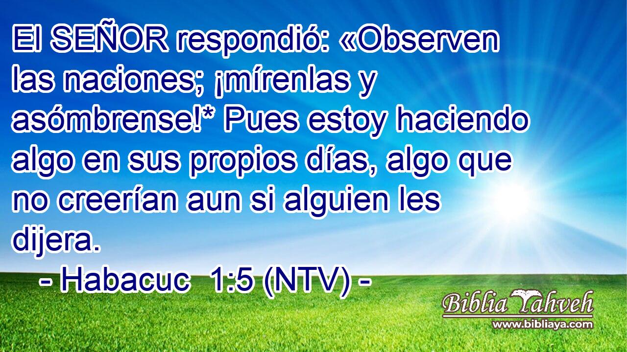 El SEÑOR respondió: «Observen las naciones; ¡mírenlas y asómbrense!* Pues estoy haciendo algo en sus propios días, algo que no creerían aun si alguien les dijera.