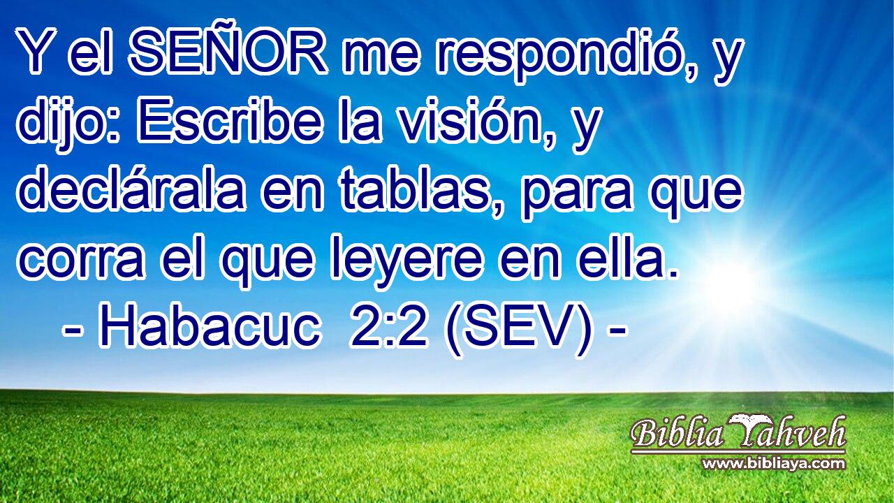 Y el SEÑOR me respondió, y dijo: Escribe la visión, y declárala en tablas, para que corra el que leyere en ella.