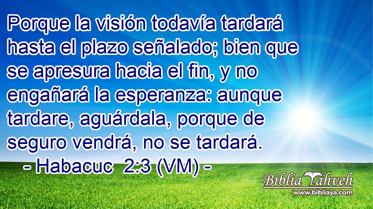  Porque la visión todavía tardará hasta el plazo señalado; bien que se apresura hacia el fin, y no engañará la esperanza: aunque tardare, aguárdala, porque de seguro vendrá, no se tardará. 