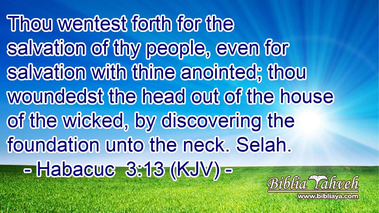 Thou wentest forth for the salvation of thy people, even for salvation with thine anointed; thou woundedst the head out of the house of the wicked, by discovering the foundation unto the neck. Selah.