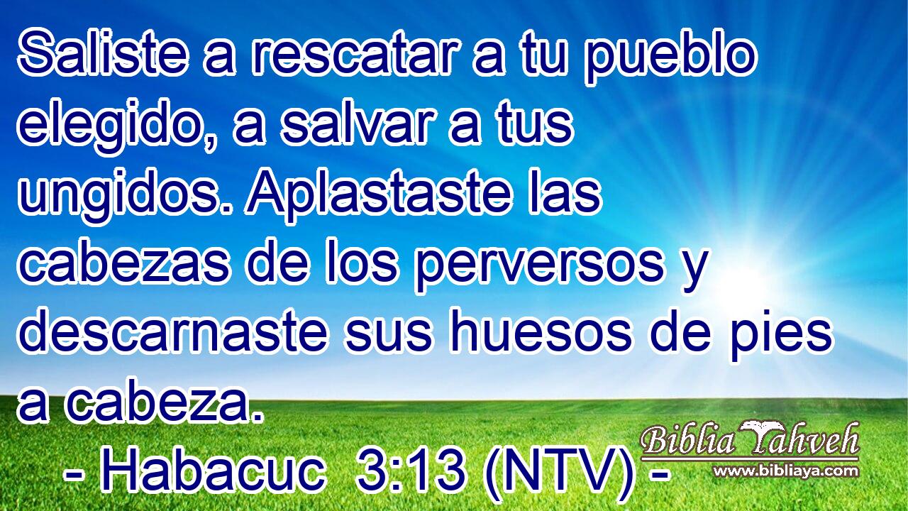 Saliste a rescatar a tu pueblo elegido, a salvar a tus ungidos. Aplastaste las cabezas de los perversos y descarnaste sus huesos de pies a cabeza.