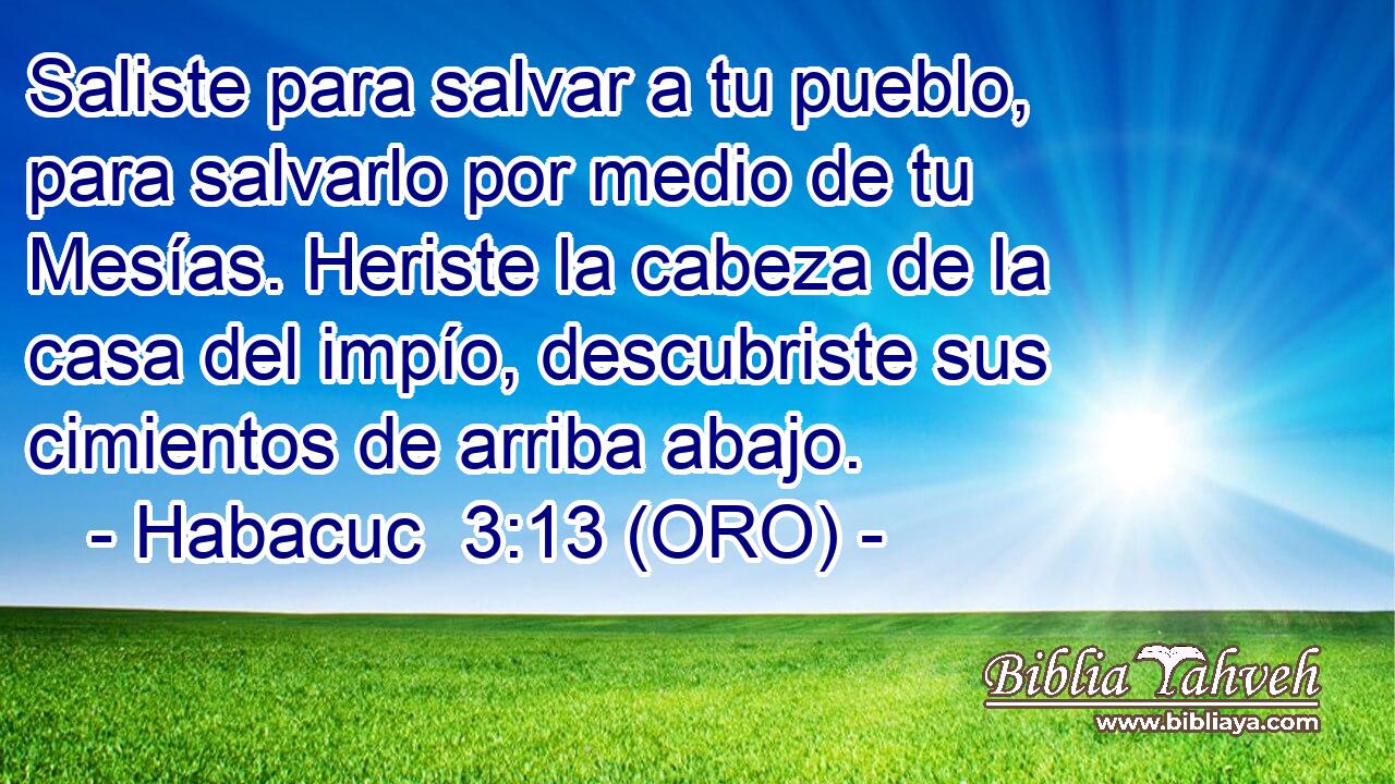  Saliste para salvar a tu pueblo, para salvarlo por medio de tu Mesías. Heriste la cabeza de la casa del impío, descubriste sus cimientos de arriba abajo. 