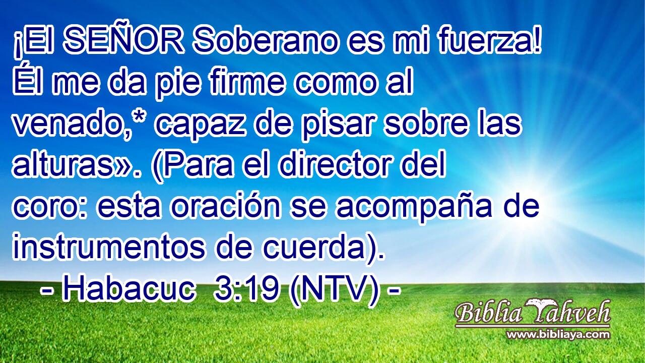¡El SEÑOR Soberano es mi fuerza! Él me da pie firme como al venado,* capaz de pisar sobre las alturas». (Para el director del coro: esta oración se acompaña de instrumentos de cuerda).