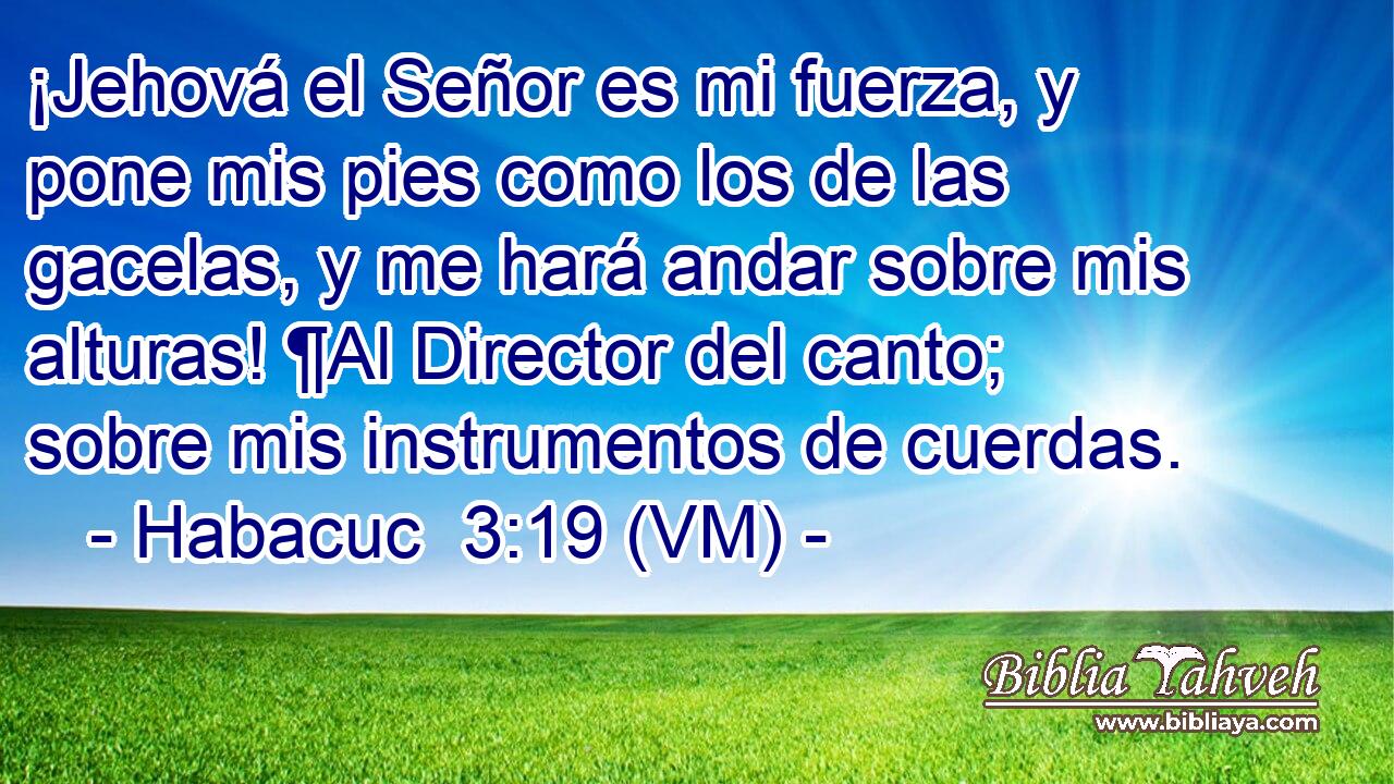  ¡Jehová el Señor es mi fuerza, y pone mis pies como los de las gacelas, y me hará andar sobre mis alturas! ¶Al Director del canto; sobre mis instrumentos de cuerdas. 