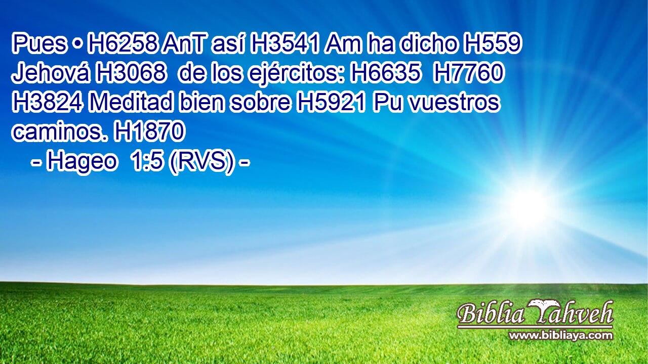 Pues • H6258 AnT así H3541 Am ha dicho H559  Jehová H3068  de los ejércitos: H6635  H7760 H3824 Meditad bien sobre H5921 Pu vuestros caminos. H1870  