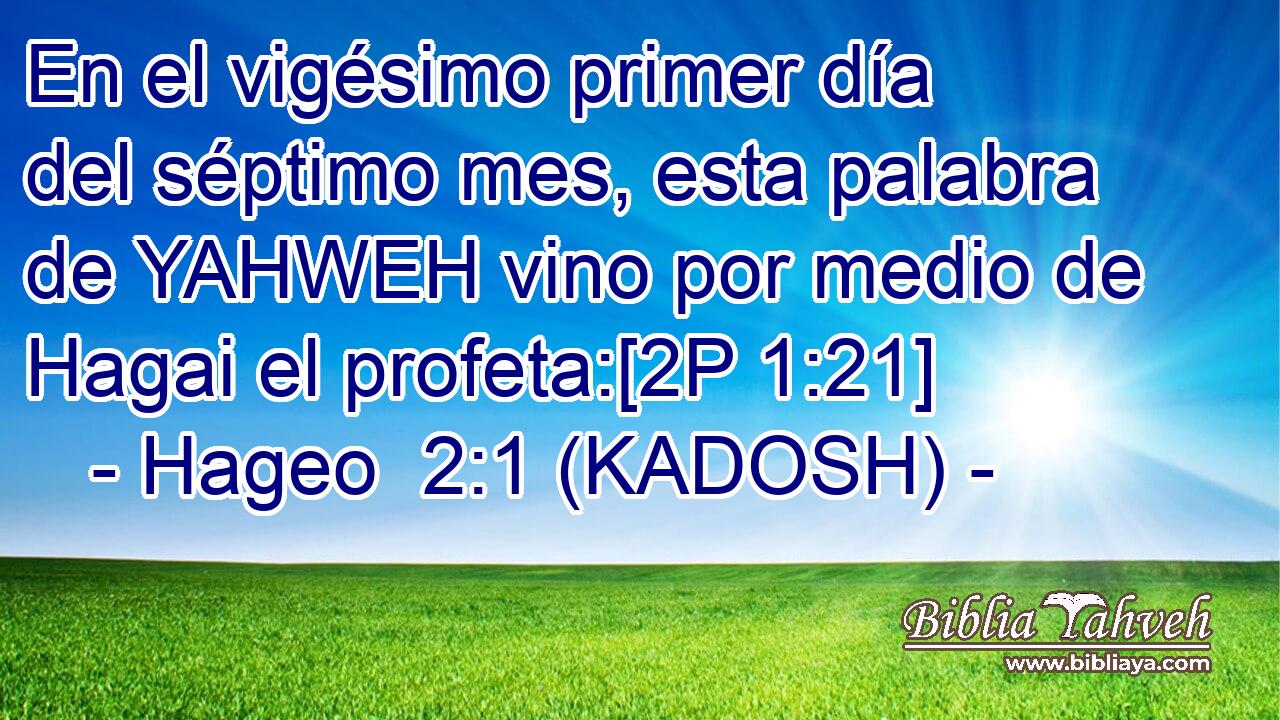  En el vigésimo primer día del séptimo mes, esta palabra de YAHWEH vino por medio de Hagai el profeta:[2P 1:21] 