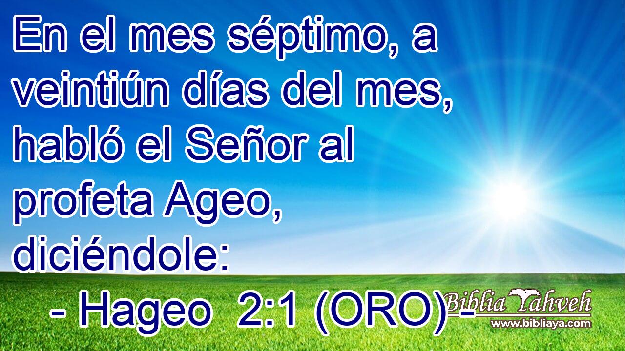  En el mes séptimo, a veintiún días del mes, habló el Señor al profeta Ageo, diciéndole: 