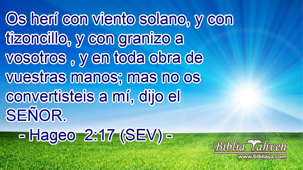 Os herí con viento solano, y con tizoncillo, y con granizo a vosotros , y en toda obra de vuestras manos; mas no os convertisteis a mí, dijo el SEÑOR.