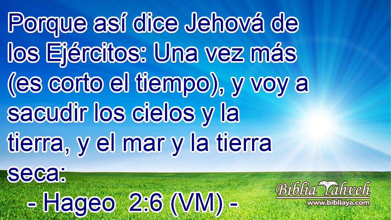  Porque así dice Jehová de los Ejércitos: Una vez más (es corto el tiempo), y voy a sacudir los cielos y la tierra, y el mar y la tierra seca: 
