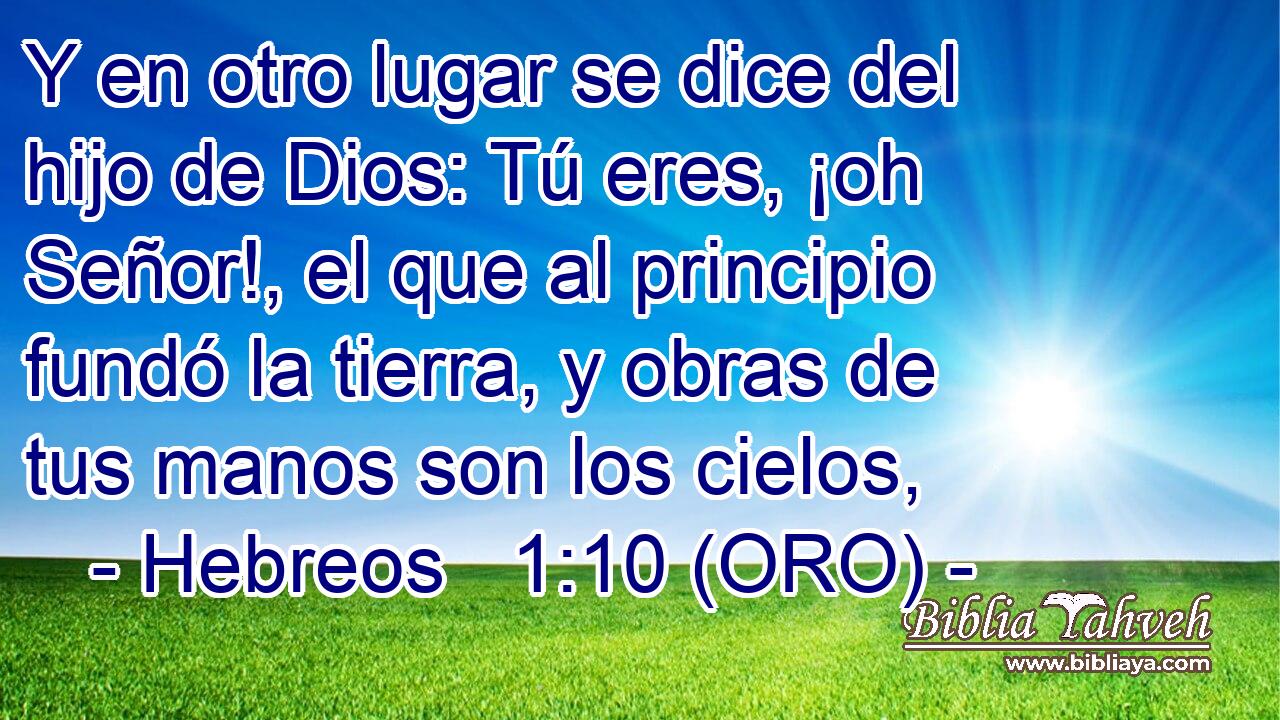  Y en otro lugar se dice del hijo de Dios: Tú eres, ¡oh Señor!, el que al principio fundó la tierra, y obras de tus manos son los cielos, 