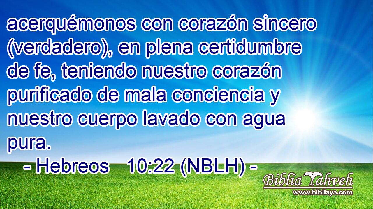  acerquémonos con corazón sincero (verdadero), en plena certidumbre de fe, teniendo nuestro corazón purificado de mala conciencia y nuestro cuerpo lavado con agua pura. 