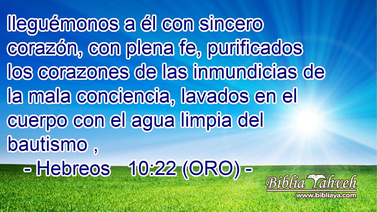  lleguémonos a él con sincero corazón, con plena fe, purificados los corazones de las inmundicias de la mala conciencia, lavados en el cuerpo con el agua limpia del bautismo , 