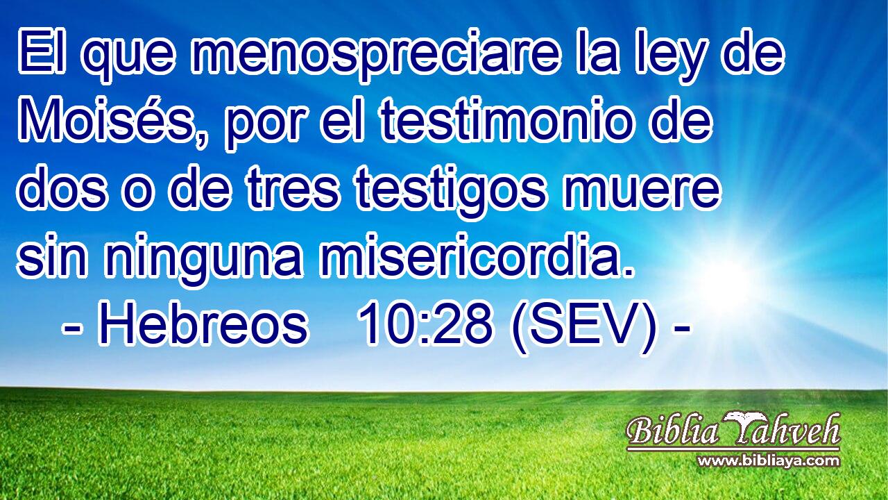 El que menospreciare la ley de Moisés, por el testimonio de dos o de tres testigos muere sin ninguna misericordia.
