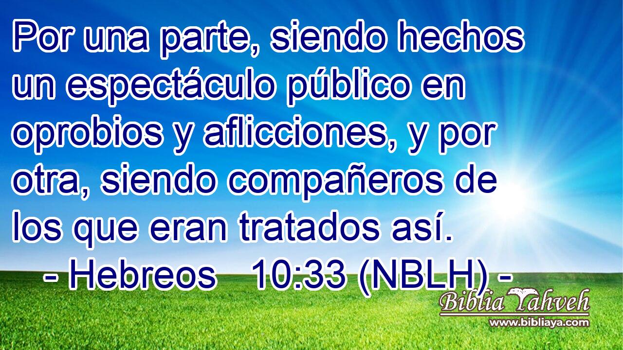  Por una parte, siendo hechos un espectáculo público en oprobios y aflicciones, y por otra, siendo compañeros de los que eran tratados así. 