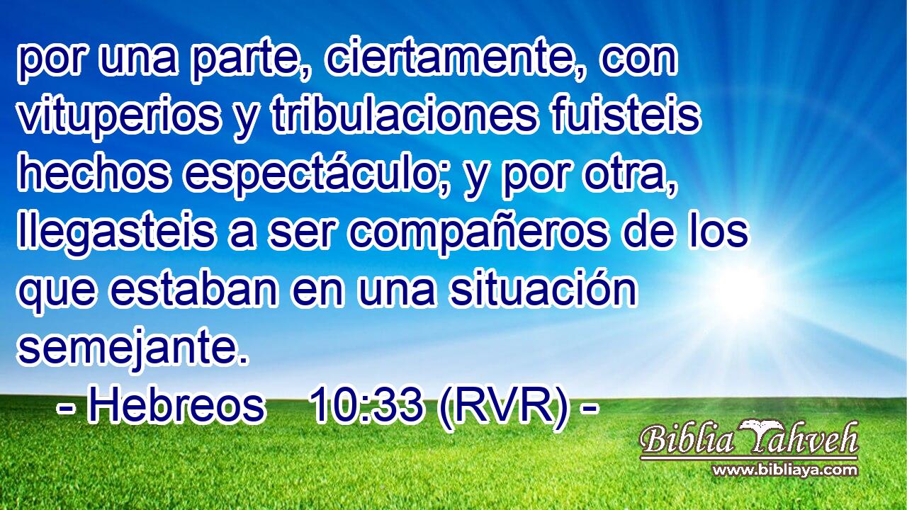 por una parte, ciertamente, con vituperios y tribulaciones fuisteis hechos espectáculo; y por otra, llegasteis a ser compañeros de los que estaban en una situación semejante.