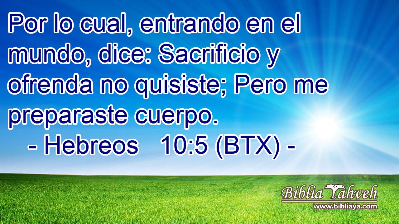 Por lo cual, entrando en el mundo, dice: Sacrificio y ofrenda no quisiste; Pero me preparaste cuerpo.