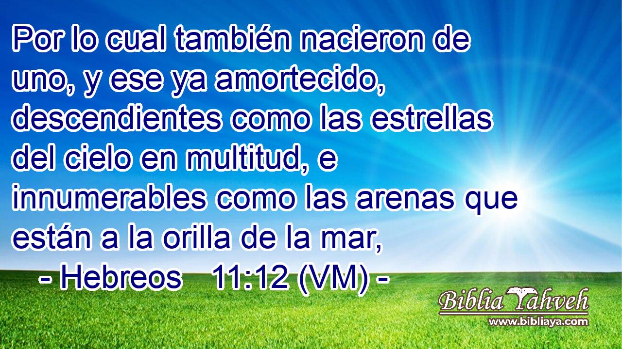  Por lo cual también nacieron de uno, y ese ya amortecido, descendientes como las estrellas del cielo en multitud, e innumerables como las arenas que están a la orilla de la mar, 