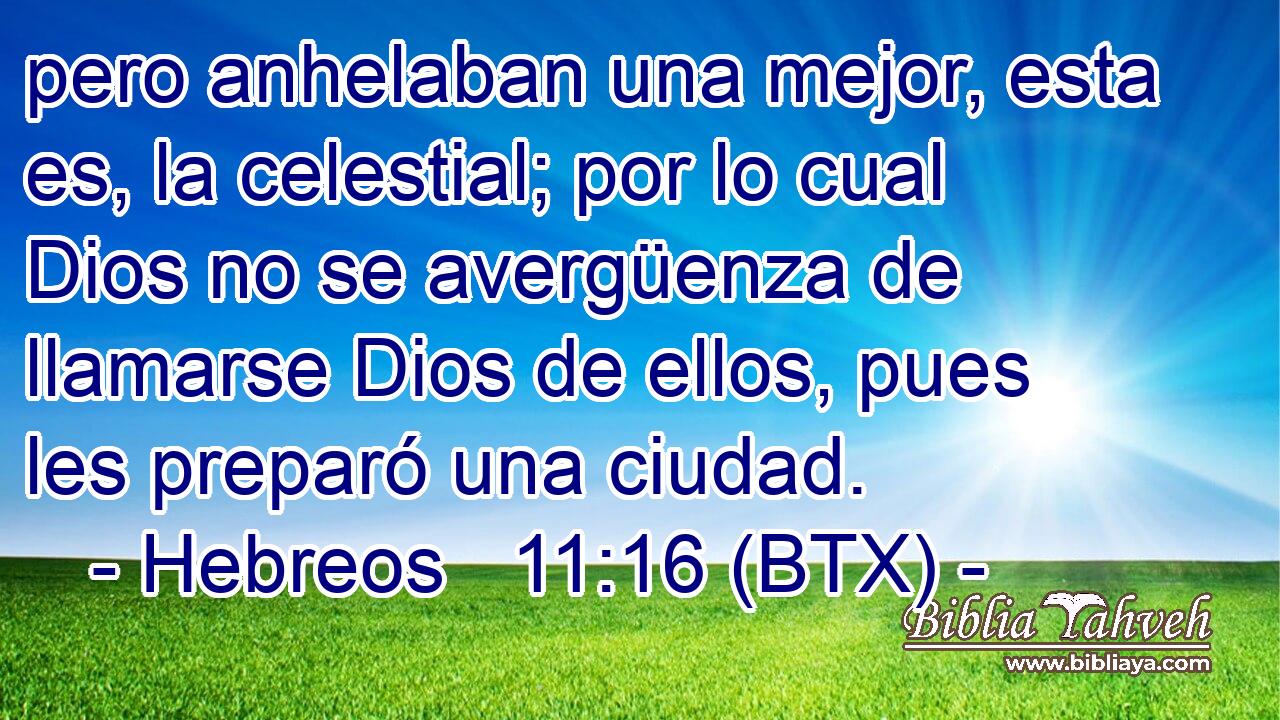 pero anhelaban una mejor, esta es, la celestial; por lo cual Dios no se avergüenza de llamarse Dios de ellos, pues les preparó una ciudad.