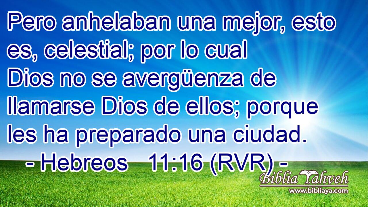Pero anhelaban una mejor, esto es, celestial; por lo cual Dios no se avergüenza de llamarse Dios de ellos; porque les ha preparado una ciudad.