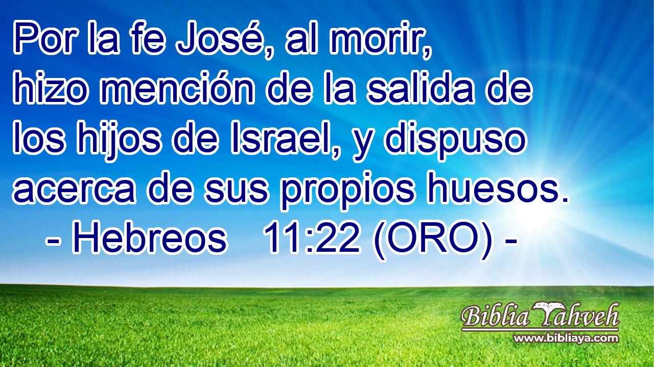  Por la fe José, al morir, hizo mención de la salida de los hijos de Israel, y dispuso acerca de sus propios huesos. 