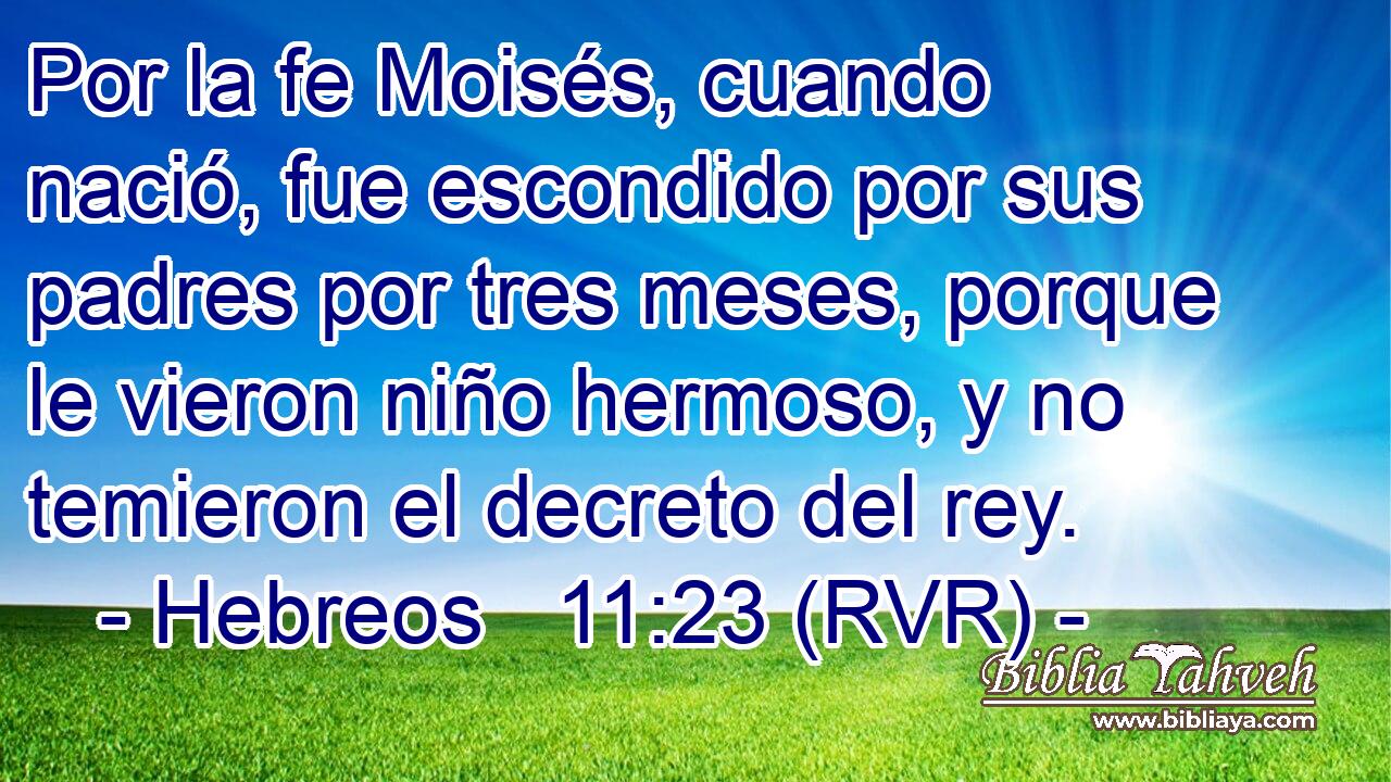 Por la fe Moisés, cuando nació, fue escondido por sus padres por tres meses, porque le vieron niño hermoso, y no temieron el decreto del rey.