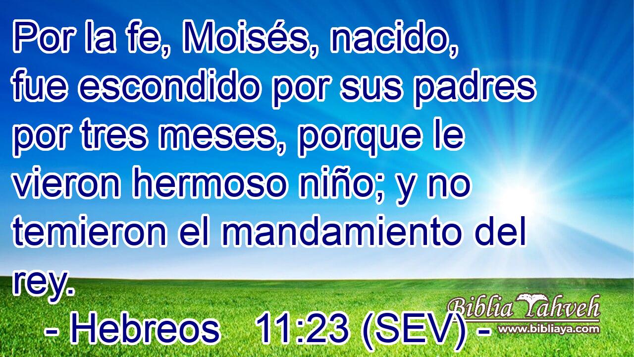 Por la fe, Moisés, nacido, fue escondido por sus padres por tres meses, porque le vieron hermoso niño; y no temieron el mandamiento del rey.