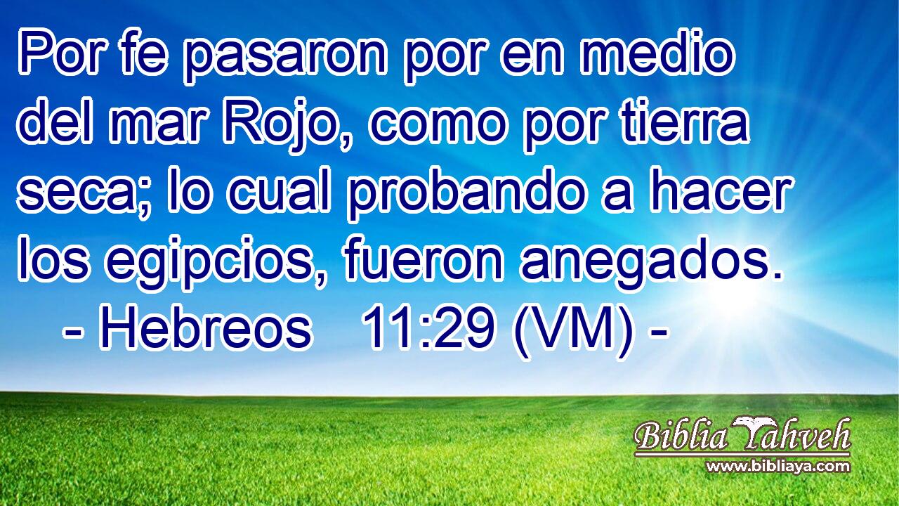  Por fe pasaron por en medio del mar Rojo, como por tierra seca; lo cual probando a hacer los egipcios, fueron anegados. 