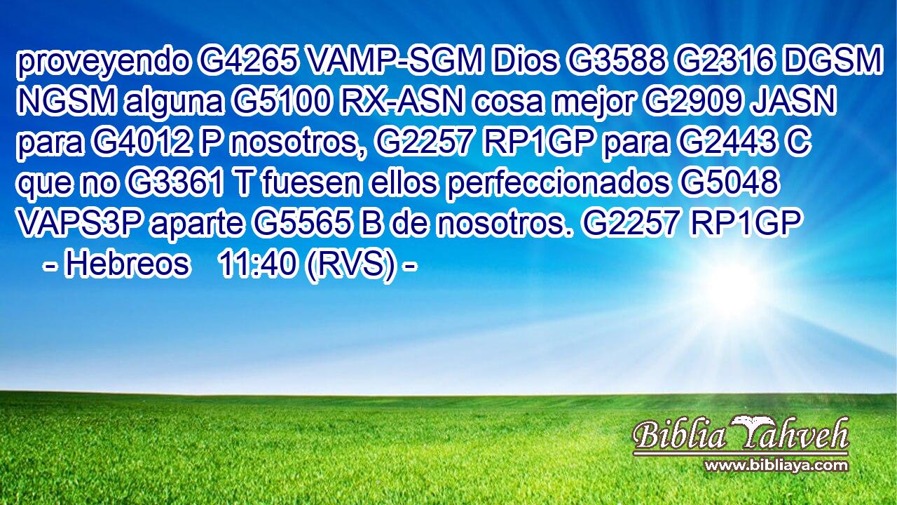 proveyendo G4265 VAMP-SGM Dios G3588 G2316 DGSM NGSM alguna G5100 RX-ASN cosa mejor G2909 JASN para G4012 P nosotros, G2257 RP1GP para G2443 C que no G3361 T fuesen ellos perfeccionados G5048 VAPS3P aparte G5565 B de nosotros. G2257 RP1GP 