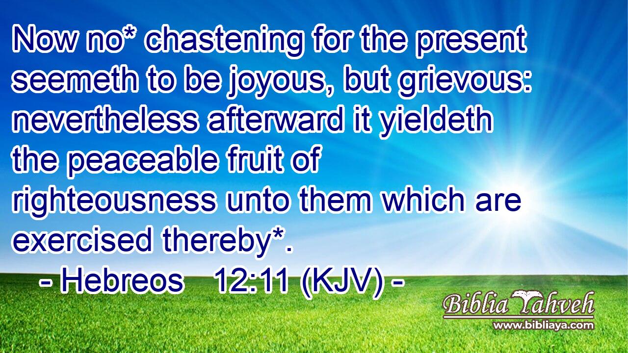 Now no* chastening for the present seemeth to be joyous, but grievous: nevertheless afterward it yieldeth the peaceable fruit of righteousness unto them which are exercised thereby*.